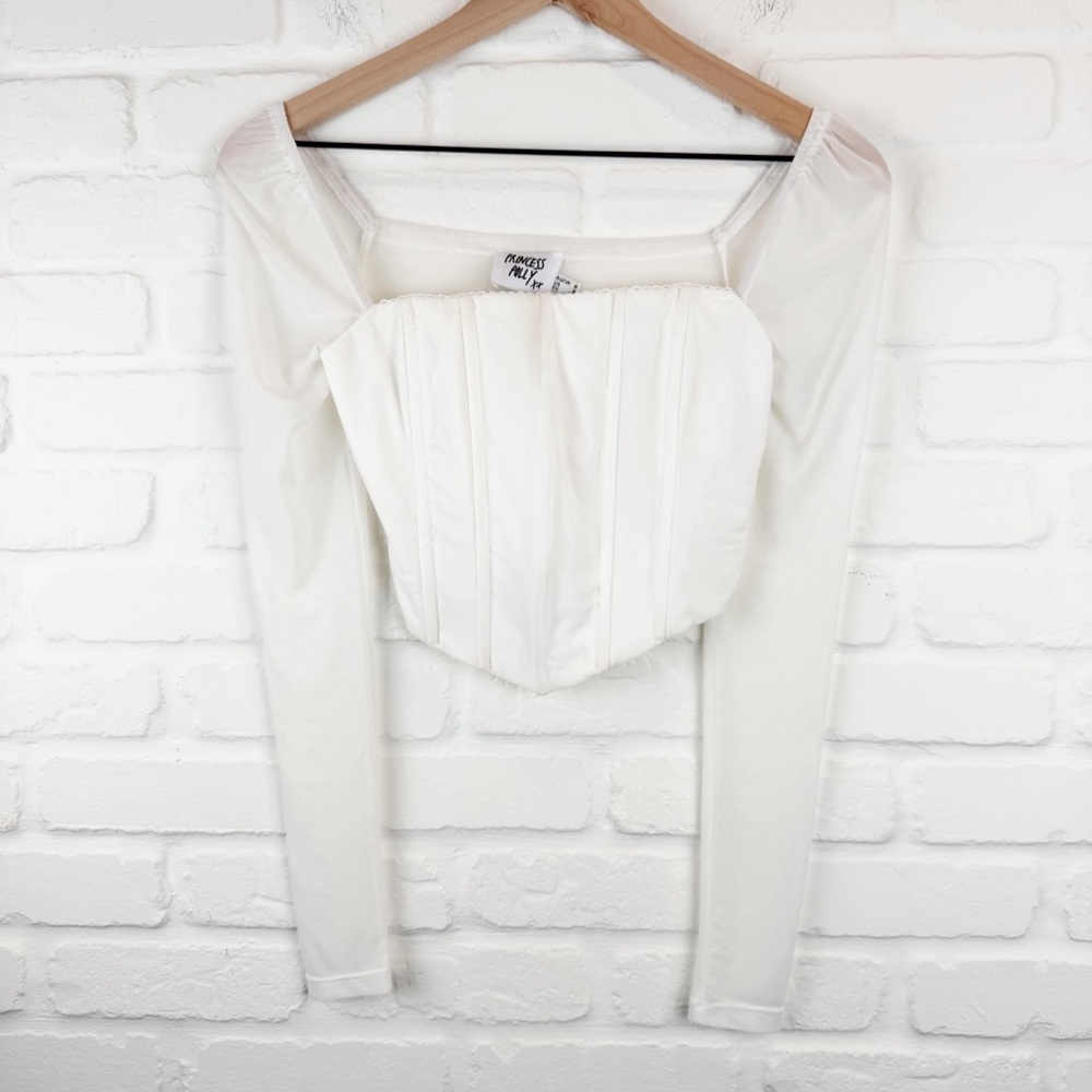 Princess Polly White Long Sleeve Corset Mesh Top Sheer Side Zip Size 2